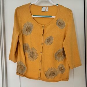 J. Jill Yellow Floral Button Down knit cardigan